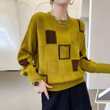 Damen Strickpullover mit geometrischem Muster – Gelb