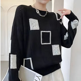 Damen Strickpullover mit geometrischem Muster – Schwarz