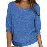 Damen Strickpullover mit halblangen Ärmeln – Blau