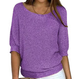 Damen Strickpullover mit halblangen Ärmeln – Purple