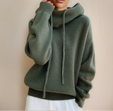 Damen Strickpullover mit hohem Kragen und Kordelzug – Grün
