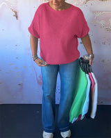 Damen Strickoberteil mit lockerer Passform und Rundhals – Rosa