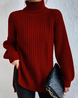 Damen Rollkragenpullover mit lockerer Passform – Burgunder
