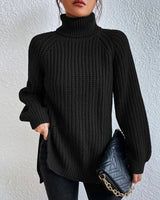 Damen Rollkragenpullover mit lockerer Passform – Schwarz