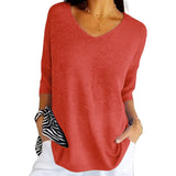Damen Strickpullover mit V-Ausschnitt und kurzen Ärmeln – Rot