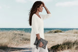 Damen Strickpullover mit V-Ausschnitt und kurzen Ärmeln – Weiß