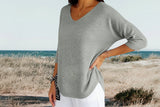Damen Strickpullover mit V-Ausschnitt und kurzen Ärmeln – Grau