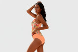 Damen Tankini Set mit gemustertem Oberteil und Bikinihose – Orange