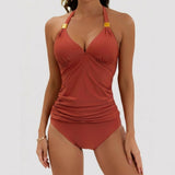 Damen-Tankini-Set mit Halterneck-Trägern und seitlichen Raffungen – Rot