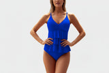 Damen Tankini Set mit Volant-Oberteil und Trägern – Blau
