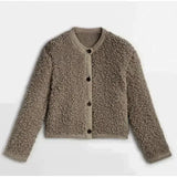 Damen Teddy Strickjacke lässiger Stil mit Knöpfen – Beige