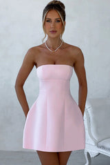 Damen Trägerloses Minikleid mit Paneelnähten und Ausgestelltem Rock – Rosa