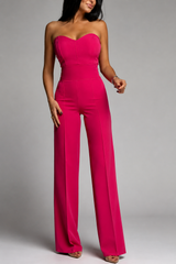 Damen trägerloser Jumpsuit mit herzförmigem Ausschnitt und weitem Bein – Dunkelrosa