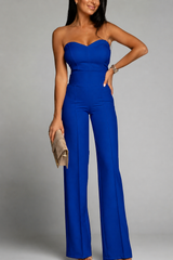 Damen trägerloser Jumpsuit mit herzförmigem Ausschnitt und weitem Bein – Marineblau