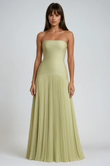 Damen trägerloses langes Kleid mit plissiertem Rock – Grün