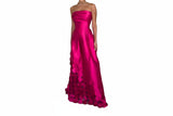 Damen trägerloses Maxikleid mit strukturiertem Oberteil und Applikationen am Saum – Magenta