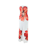 Damen Trägerloses Säulenkleid mit Großen Blumenmotiven – Weiß/Rot