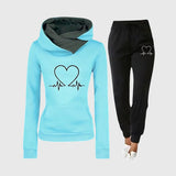 Damen Jogginganzug mit Herzmotiv und Kapuzenpullover – Blau