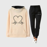 Damen Jogginganzug mit Herzmotiv und Kapuzenpullover – Gelb