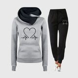 Damen Jogginganzug mit Herzmotiv und Kapuzenpullover – Grau