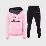 Damen Jogginganzug mit Herzmotiv und Kapuzenpullover – Rosa