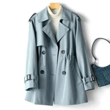 Damen Trenchcoat Doppelreihig mit Gürtel und Schulterklappen – Blau