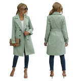 Damen Trenchcoat knielang mit praktischem Gürtel – Grün