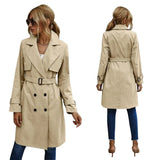 Damen Trenchcoat knielang mit praktischem Gürtel – Beige