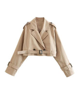 Kurzer Damen Trenchcoat mit Gürtel in Beige – Beige