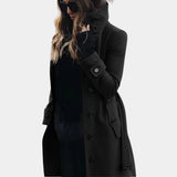 Damen Trenchcoat mit hohem Kragen und eleganten Knöpfen – Schwarz