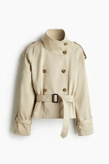 Damen Trenchcoat mit hohem Kragen und Taillengürtel – Beige