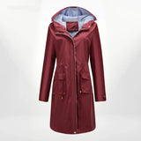 Damen Regenjacke mit Kapuze und wasserdichtem Stoff – Rot