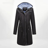 Damen Regenjacke mit Kapuze und wasserdichtem Stoff – Schwarz
