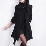 Damen Trenchcoat mit Taillengürtel und Knopfverschluss – Schwarz