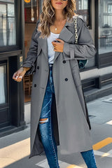 Damen Trenchcoat mit Zweireihigem Design und Gürtel – Grau