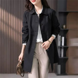 Damen Trenchcoat Wasserdicht mit Knopfleiste und Kragen – Schwarz