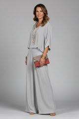 Damen V-Ausschnitt Oberteil und Weite Hose Set – Grau