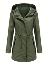 Damen Wasserdichter Trenchcoat mit Kapuze und Taschen – Grün