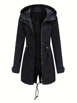 Damen Wasserdichter Trenchcoat mit Kapuze und Taschen – Schwarz