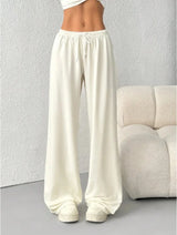 Damen Weite Hose mit Elastischem Bund Kordelzug und Geradem Bein – Aprikose