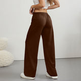 Damen Weite Hose mit Elastischem Bund Kordelzug und Geradem Bein – Dunkelbraun