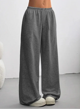 Damen Weite Hose mit Elastischem Bund Kordelzug und Geradem Bein – Dunkelgrau