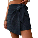 Damen-Wickel-Skort mit Strukturmuster und Bindedetail – Dunkelblau