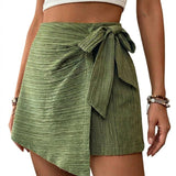 Damen-Wickel-Skort mit Strukturmuster und Bindedetail – Grün