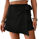 Damen-Wickel-Skort mit Strukturmuster und Bindedetail – Schwarz