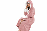 Damen Wickelbademantel mit Kapuze, Gürtel und aufgesetzten Taschen – Rosa