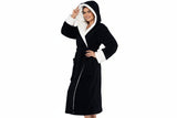 Damen Wickelbademantel mit Kapuze, Gürtel und aufgesetzten Taschen – Schwarz