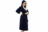 Damen Wickelbademantel mit Kapuze, Gürtel und aufgesetzten Taschen – Marineblau