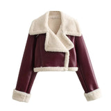 Damen Winterjacke für Frauen mit Reißverschluss Reverskragen und Flauschbündchen – Bordeauxrot