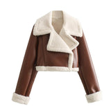 Damen Winterjacke für Frauen mit Reißverschluss Reverskragen und Flauschbündchen – Braun